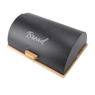 Bread Box Wooden Iron Roll Top Flat Sided Bread Storage Container with 3pcs Storage Jars for Kitchen Countertop