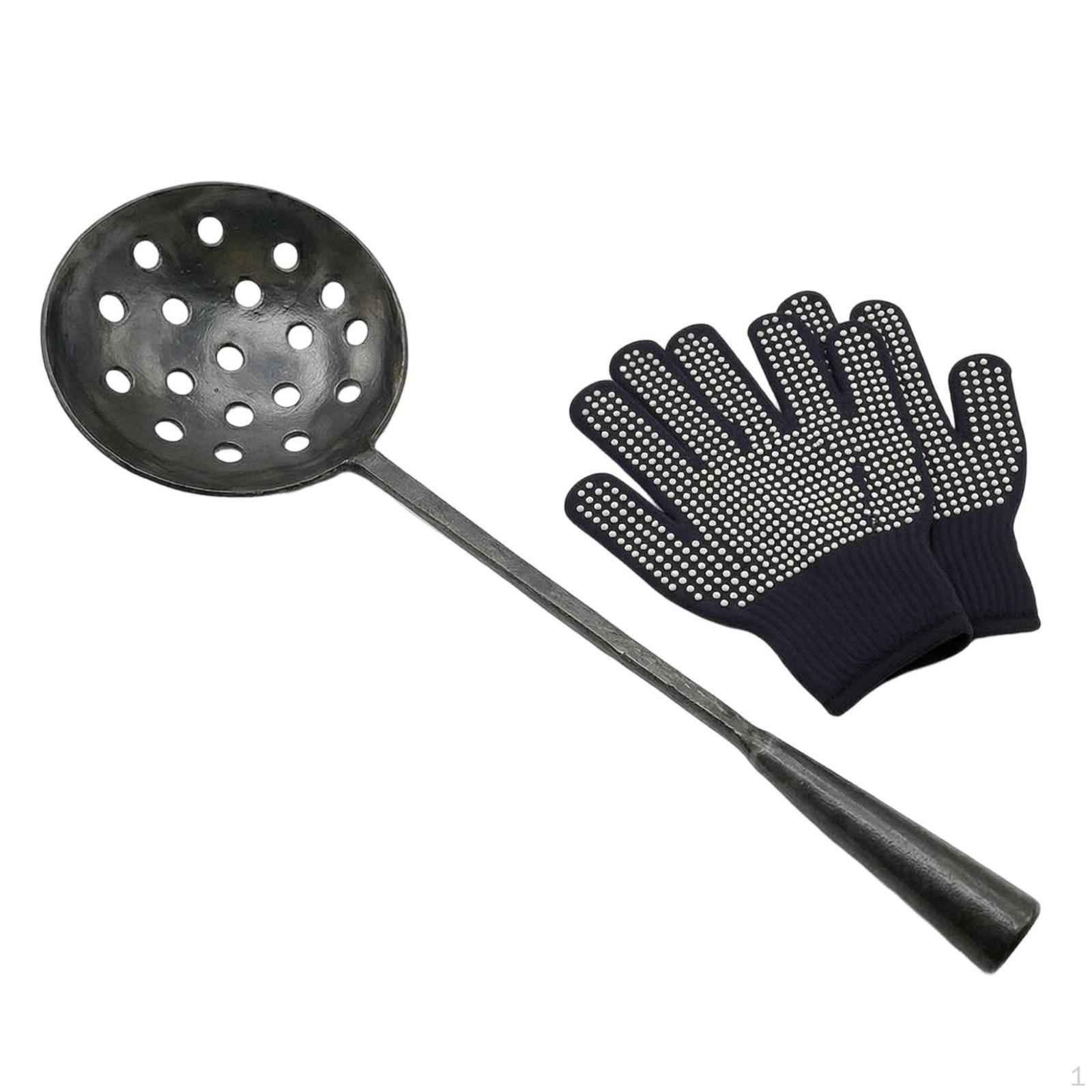 Casting Skimmer with Gloves LongHandled HeatResistant Perforated Ladle for Furnace