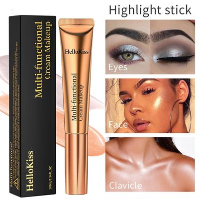 Multi-functional Makeup Stick Highlighter with Sponge Applicator and Shimmering Liquid Blush Cream