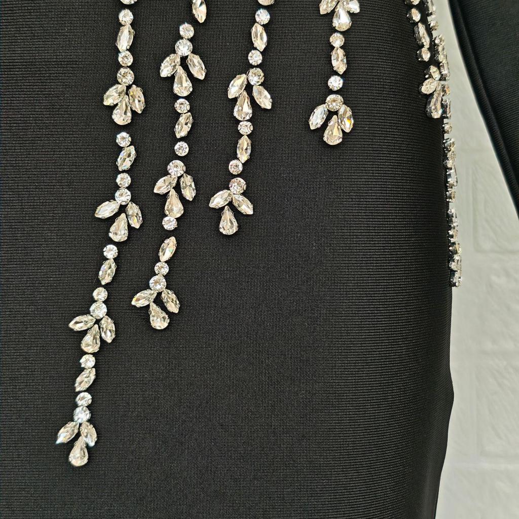 European & American Luxury Rhinestone Square Neck Bandage Dress - Slim Fit, Elegant Socialite Evening Wear.