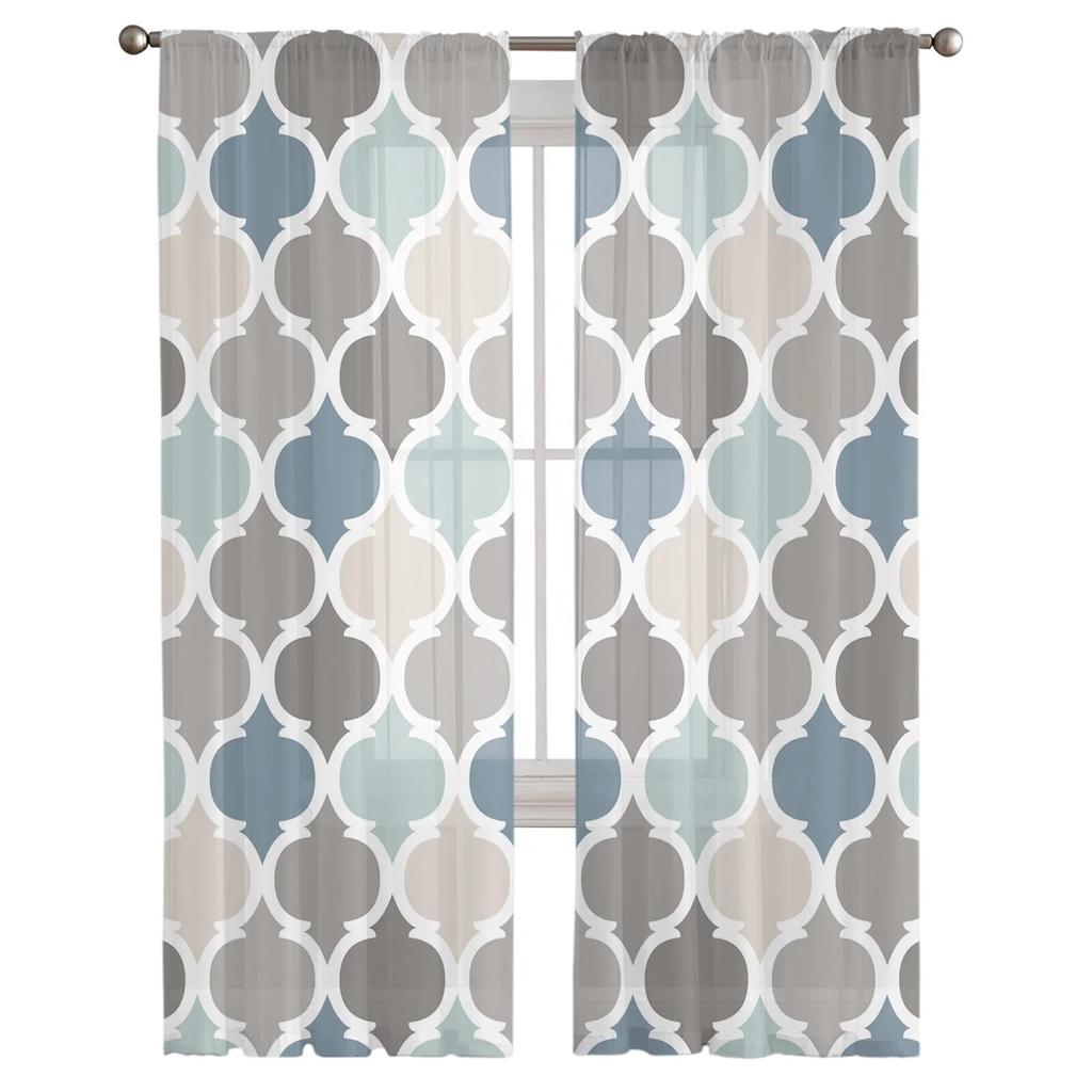 Indigo Grey Morocco Tulle Curtains Living Room Kitchen Chiffon Curtain Bedroom Balcony Sheer Curtain Fashion Home Decor