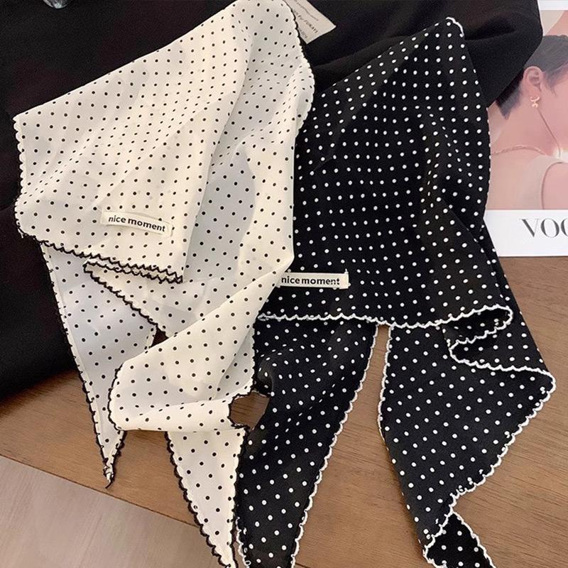 1PC Triangle Silk Scarf Women's Summer Fashion Versatile Thin Neck Scarf Sweet Polka Dot Triangle Headscarf Headwrap Headwear
