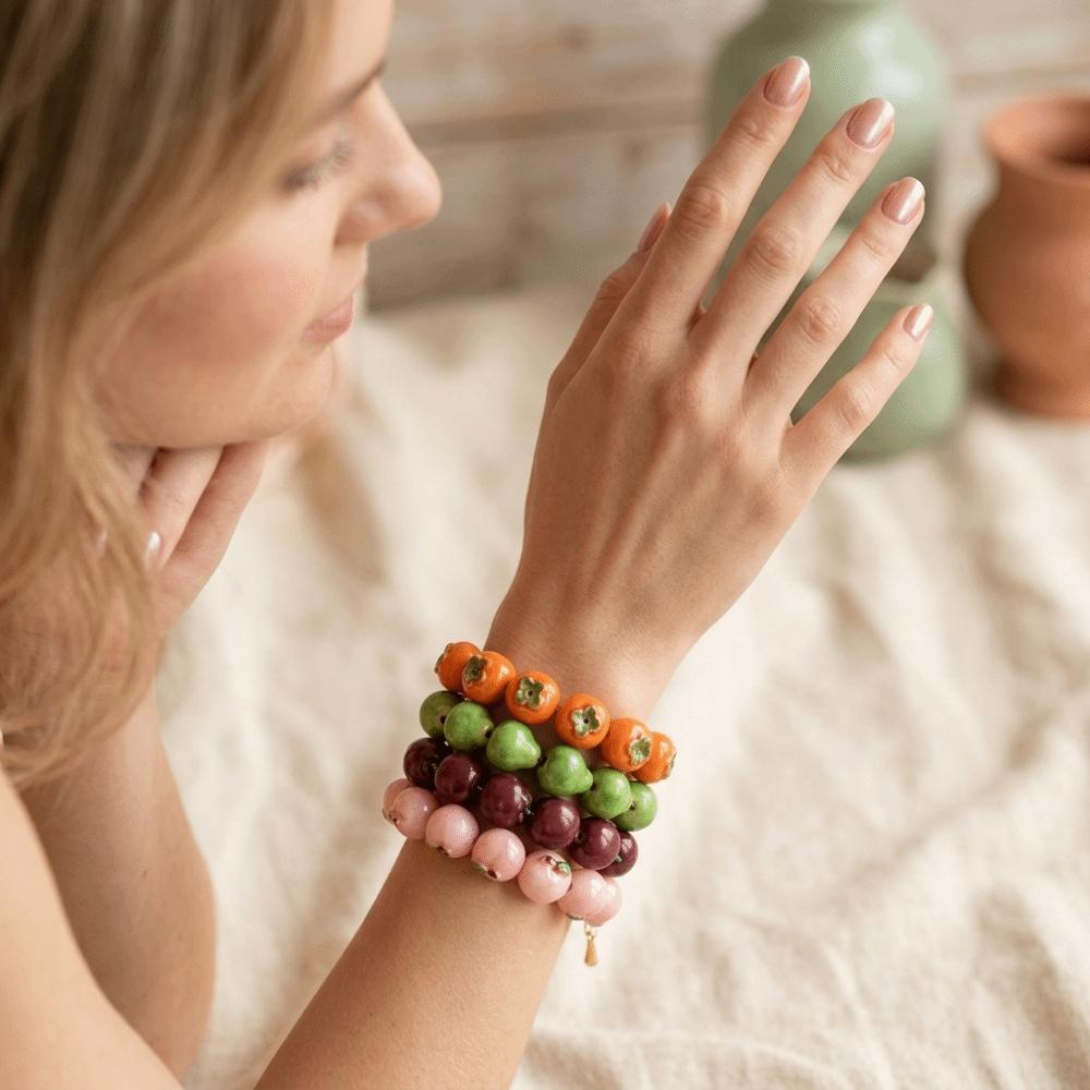 Glossy Beads Fruit Beaded Bracelet Gold Tone Clasp Beaded Wrist Jewelry Gift for Girls