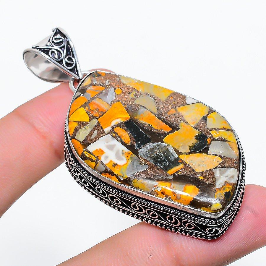 

Bumblebee Jasper Gemstone Handmade Ethnic Gift Jewelry Pendant 2.56 VR-1487