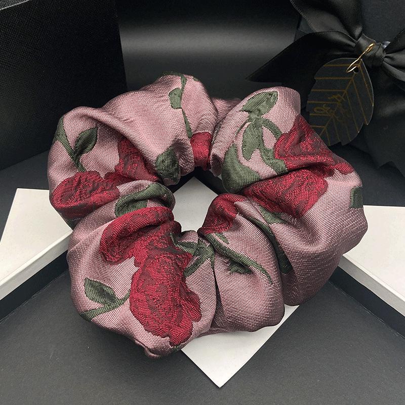 Paris Rose French Retro Floral Hair Tie - Elegant High-End Scrunchie for Women