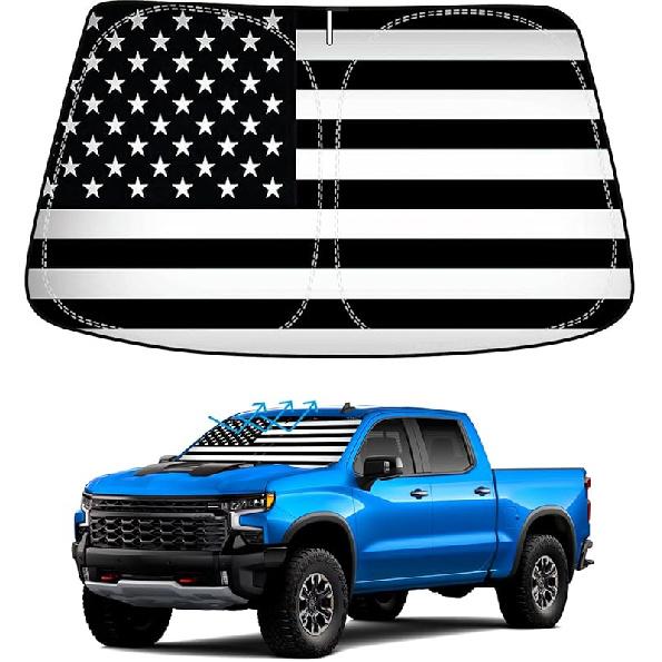 Holographic Reflective Car Windshield Sun Shade Compatible With GMC Sierra 1500 2500 HD 3500 HD 2014-2018, Foldable Reflective Window Sunshade For UV