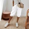 Spring Summer Vintage Solid Lace Up Women's Cotton Linen Pants Elastic High Waist Wide-Leg Shorts with Pocket Streetwear Ladies Pants