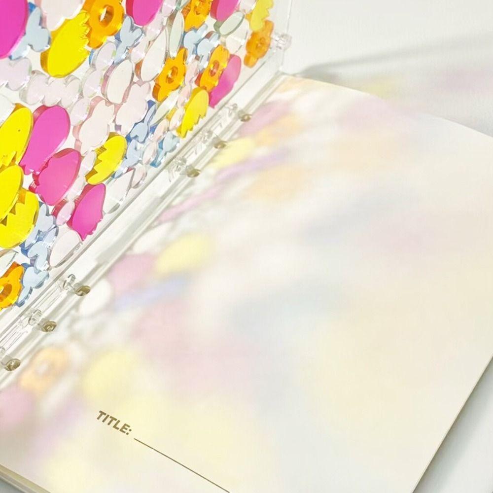 Flowing Flower/Heart Binder Notebook Color Transparent Cover Diary Book Loose Leaf Book  Gift