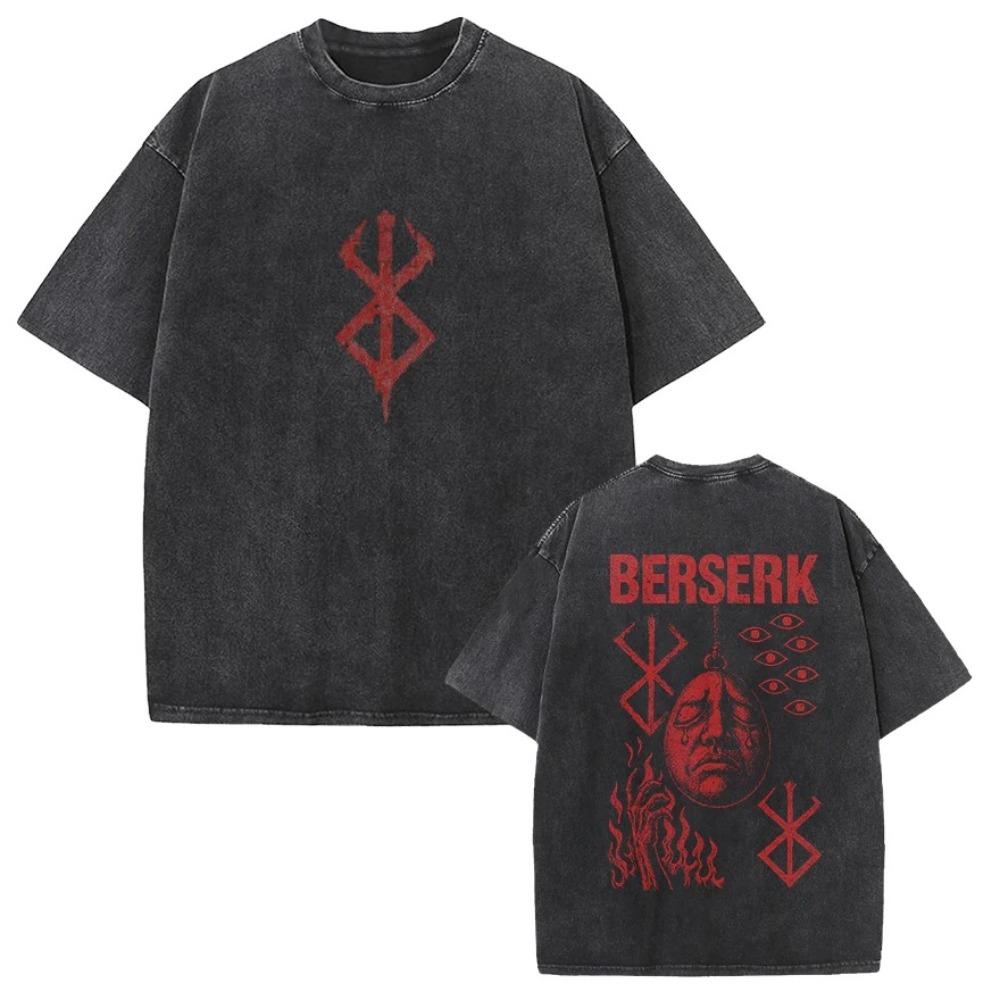 Berserk Brand of Sacrifice & Apostles Group Vintage Washed Double-Sided Anime T-Shirt, Unisex Dark Fantasy Manga Fan Streetwear Tee, 100% Cotton