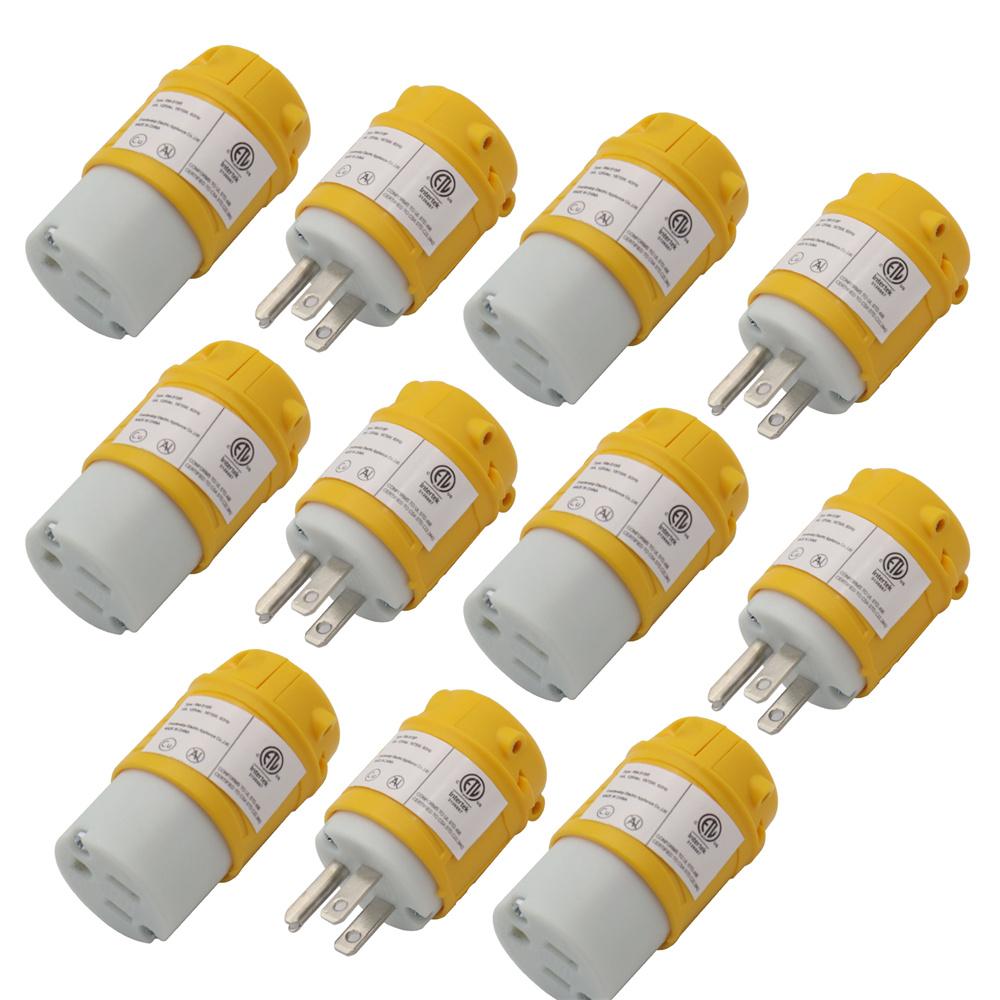 5 Set Straight Blade Electrical Plug and Connector Kit 15 Amp 125V 5-15P 5-15R