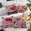 Romantic Pink Truck Pillow Covers, Colorful Patchwork Rose Bicycle Art Decorative Throw Pillow Cases, Home Decor Cushion Covers
