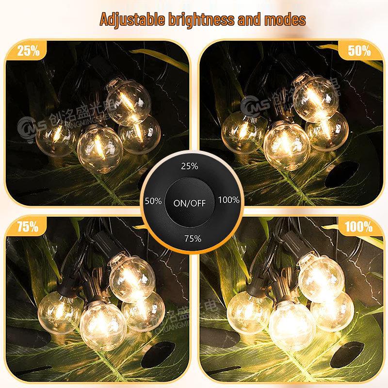 G40 Solar Dimmable LED String Lights for Camping and Courtyard Decoration, Waterproof Large Round Balls