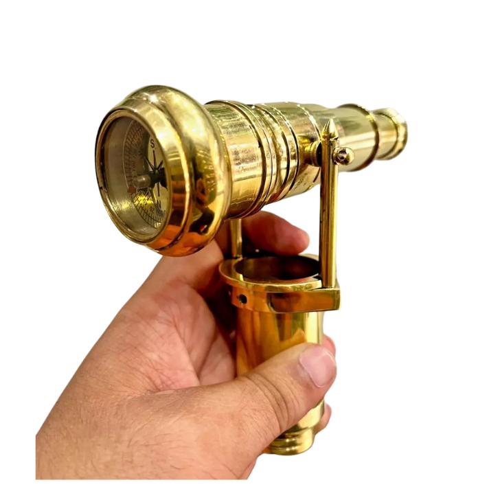 Brass Telescope Compass On Top Head Handle Wooden Walking Stick Cane Hidden Gift