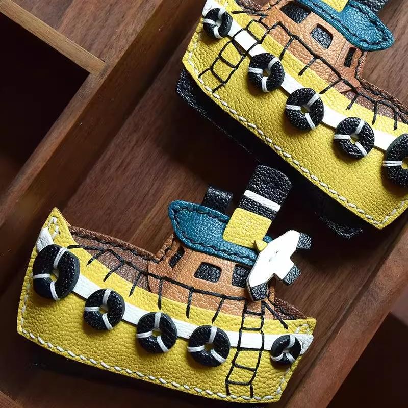 My Little Fishing Boat/original Design Leather Handmade Car Key Bag Pendant Female Hipster Key Chain