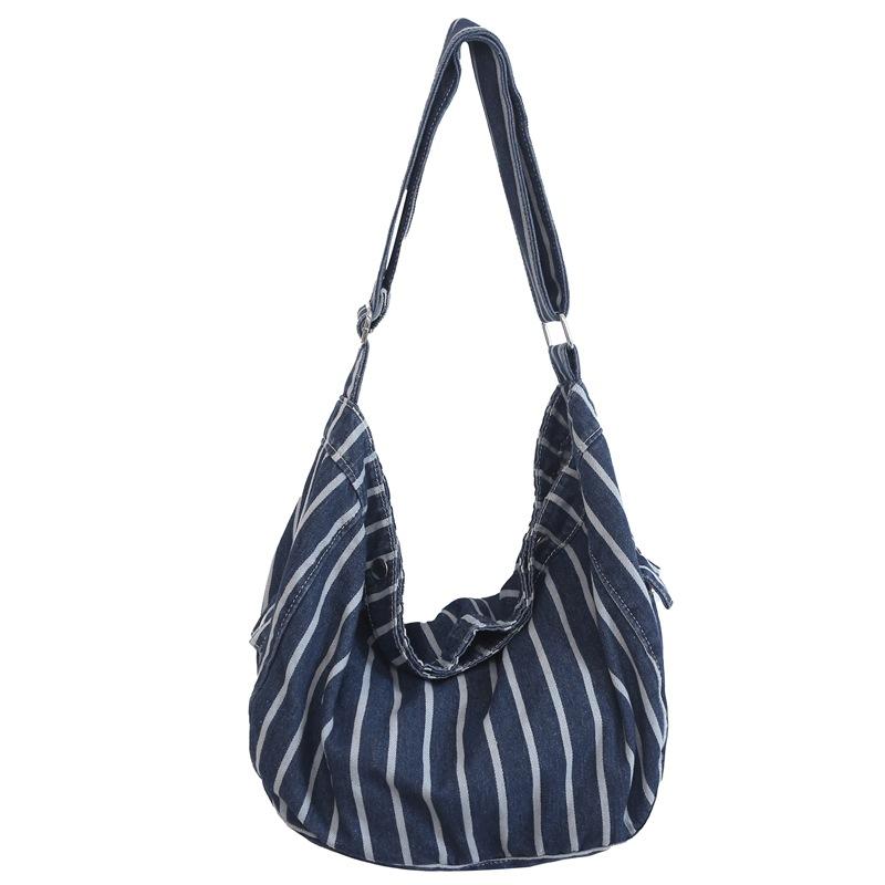 

Женская полосатая парусиновая сумка на плечо, женская сумка, большая вместительная сумка, женская сумка-тоут под мышками темно-синий