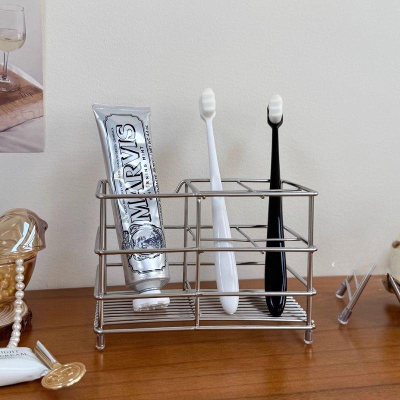 Creative Stainless Steel Toothbrush Holder Black Wall Mounted Electric Toothbrush Rack Toothpaste Storage Space-Saving Accessory