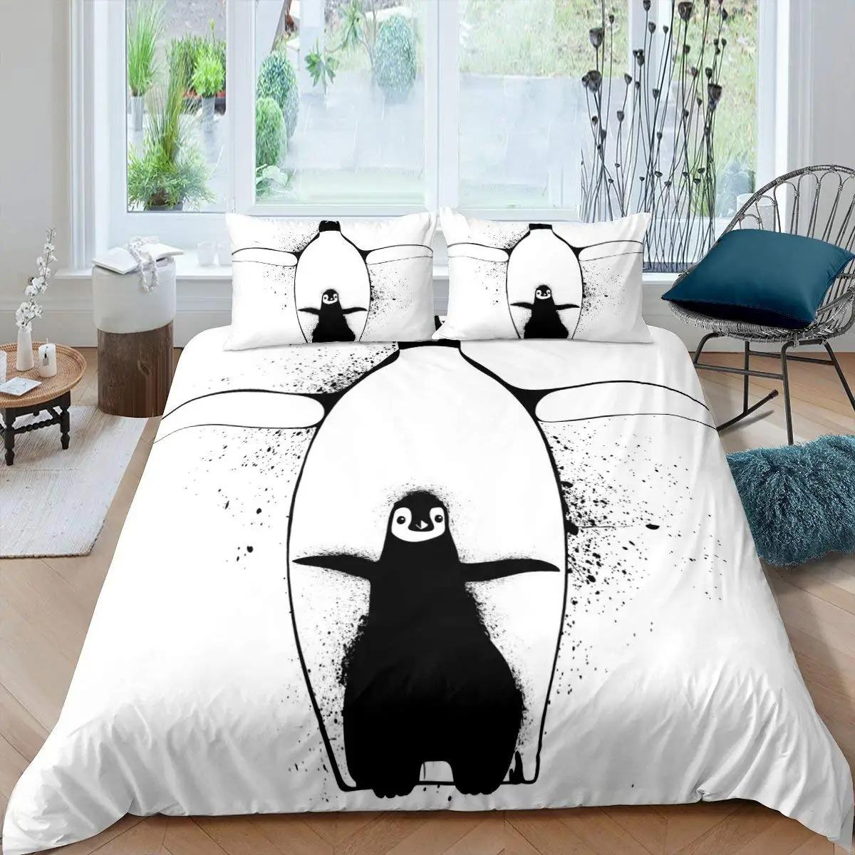 

Comforter Penguin Comforter Kawaii Animal Black White Little Penguin Set Iceberg Antarctica Winter Bedding Set Comforter (quilt)-EU Single(135*200cm)3pcs