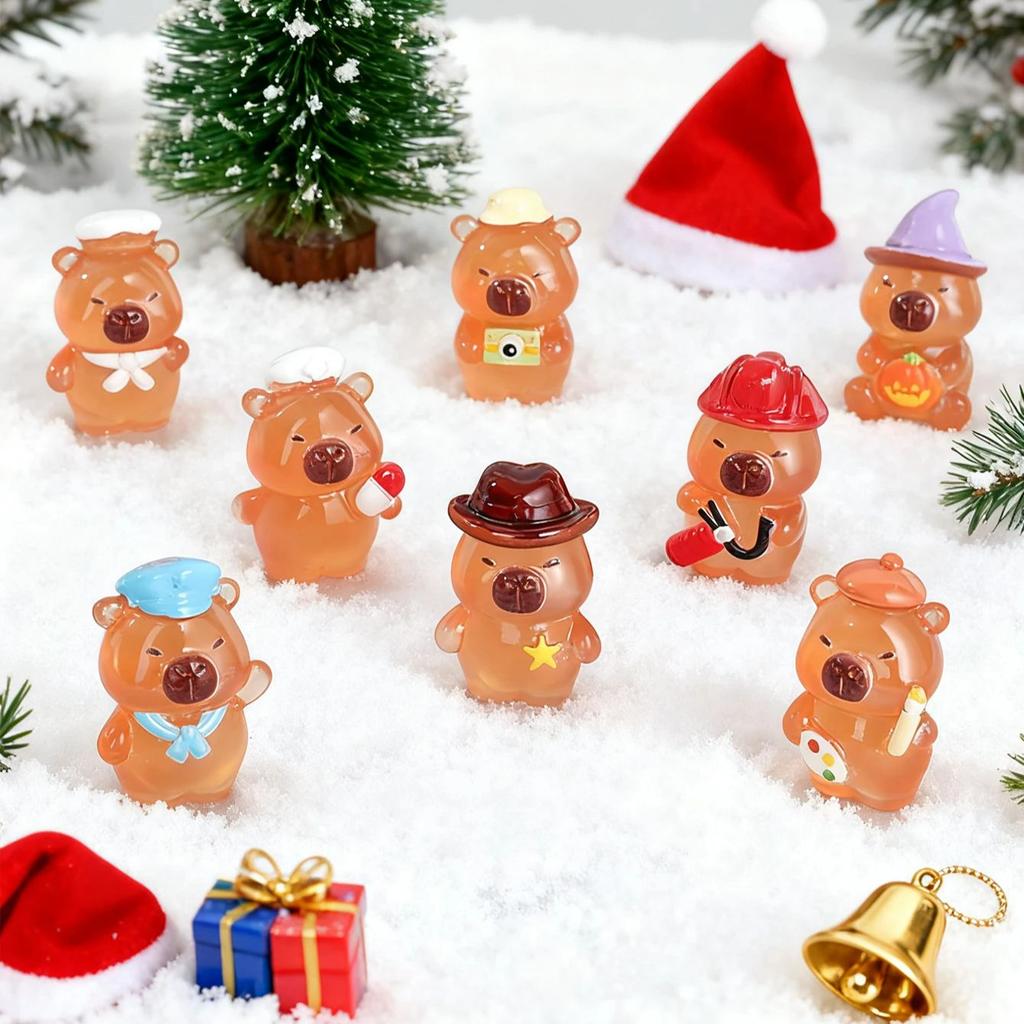 10/20Pcs Glow In The Dark Capybara Figurines Luminous Mini Resin Christmas Decor For Fairy Garden Micro Landscape Xmas Gift