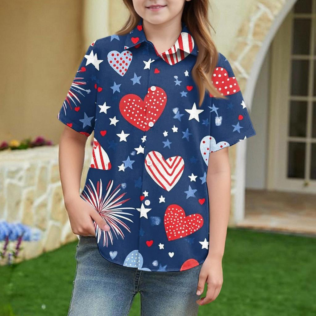 Summer Girls' Short Sleeve Blouse School Uniform Button-Up Shirt Kids Summer School Uniform Button Down Shirt