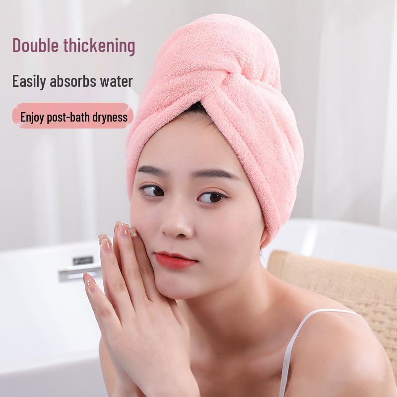 

Coral Fleece Double Layer Hair Drying Cap for Adults and Students Single Layer - Pink