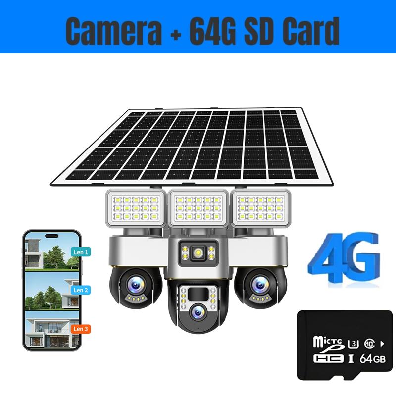 2-in-1 Solar Light & Camera – 3 Screens, 16000mAh, Wireless WiFi CCTV IP Camera, Night Vision Outdoor Surveillance