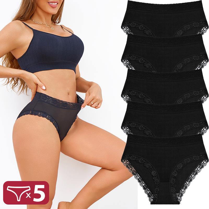 FINETOO 5 Stück Spitze Übergröße Unterwäsche Damen Sexy Slips Mama Slips Gestreifte Slips Mädchen Einfarbig Sport Bequeme Lingerie