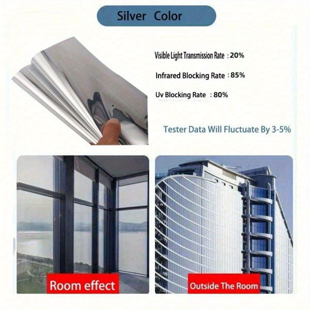Reflective Privacy Window Film: One-Way Mirror, UV & Heat Control, Self-Adhesive, Waterproof - Ideal For Office & Hotel