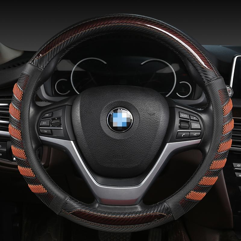 LS AUTO Steering Wheel Cover 38CM 15'' Braid On Steering Wheel Car Styling Universal Carbon Fiber Steering Wheel