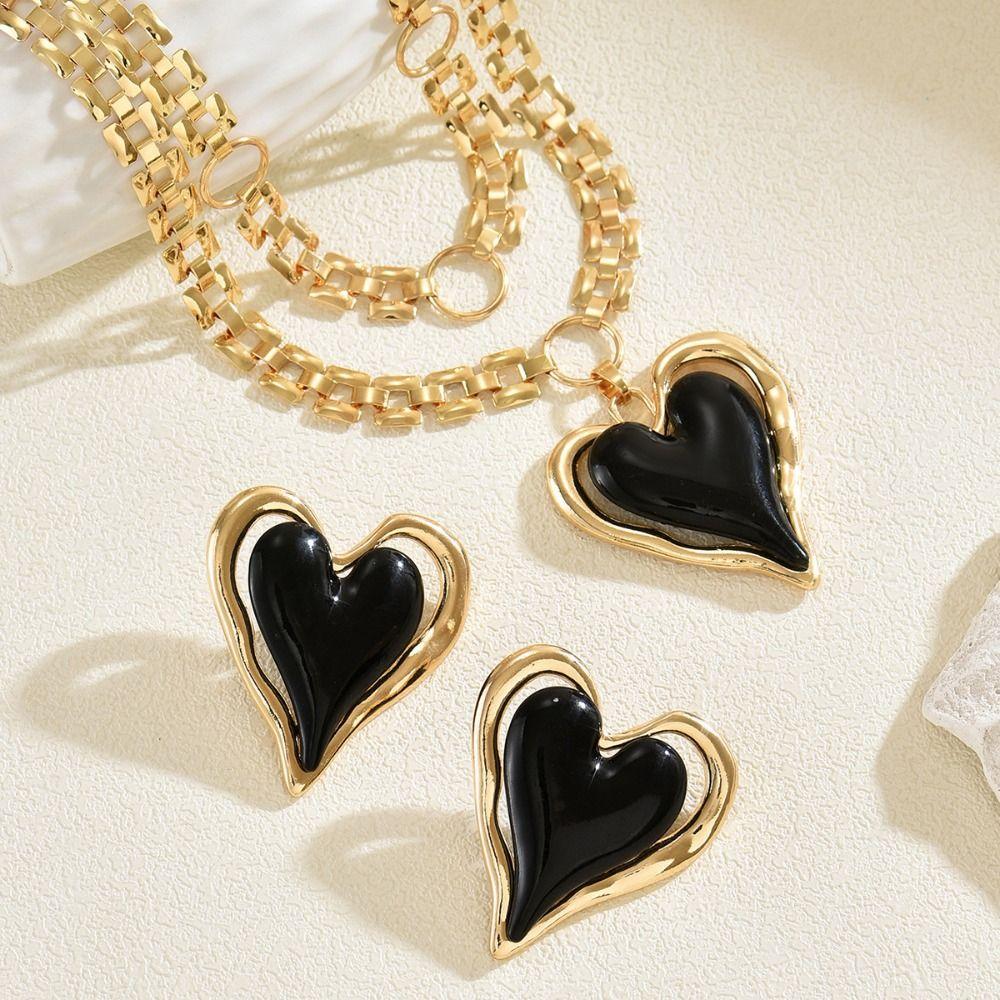 Enamel Heart Statement Necklace Gold Color Heart Pendant Necklace Heart Necklaces  For Women