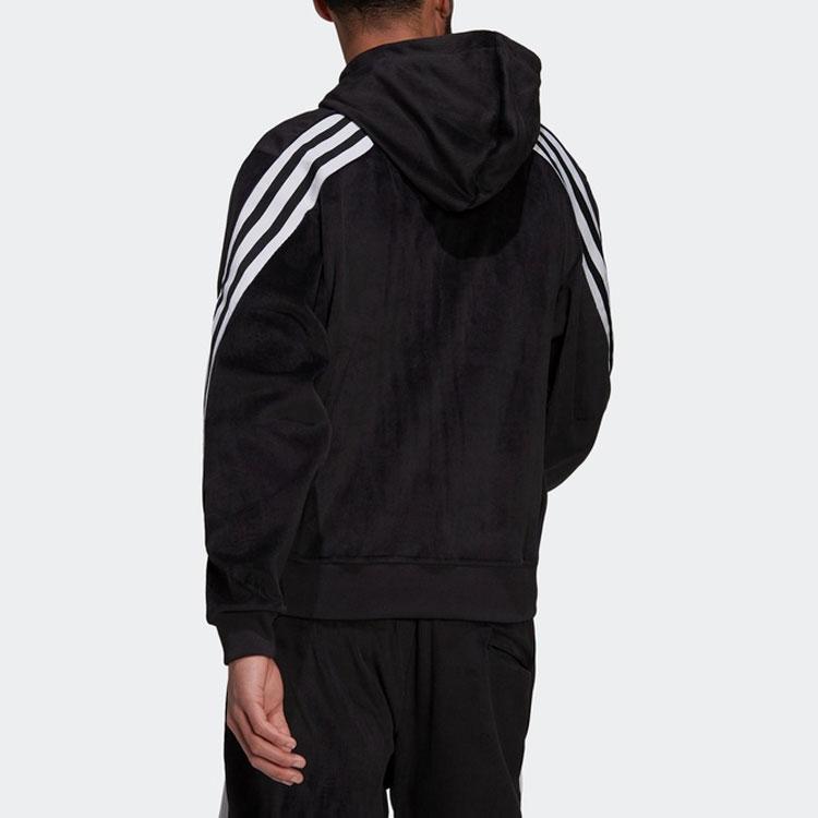 Adidas Logo Three Stripes Hooded Drawstring Jacket Men Jacket Black H47896