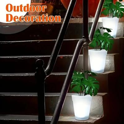Outdoor Solar Powered LED Flower Pot Solar Rechargeable Luminous Waterproof LED Planters Pot For Balcony Landscape Night Lamp