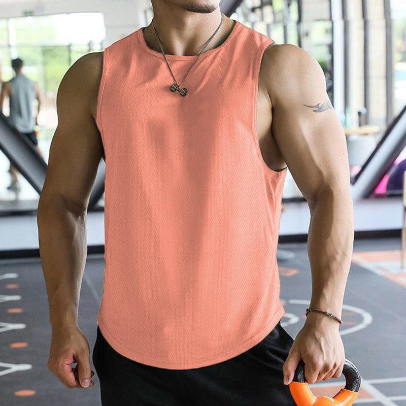 Men'S Summer Sports And Leisure Muscle Fitness Mesh Breathable Quick Drying Solid Color Sleeveless Vest For Men