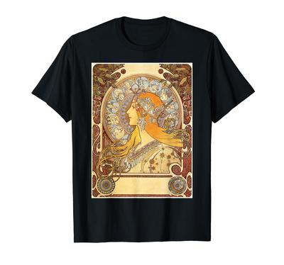 Art Nouveau Zodiac Mucha Mooi en Elegant Vrouw T-shirt