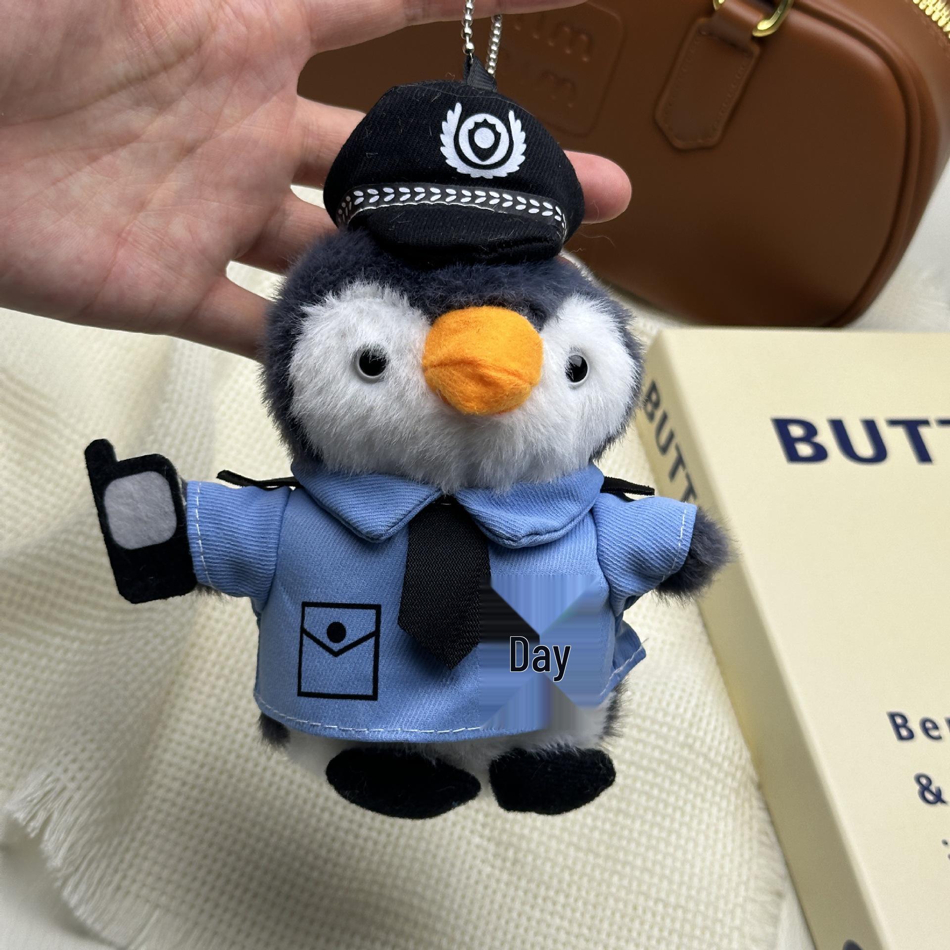 In Stock: Cute Peanut Penguin Plush Toy - Police Penguin Pendant Doll with Custom Logo Option 14cm