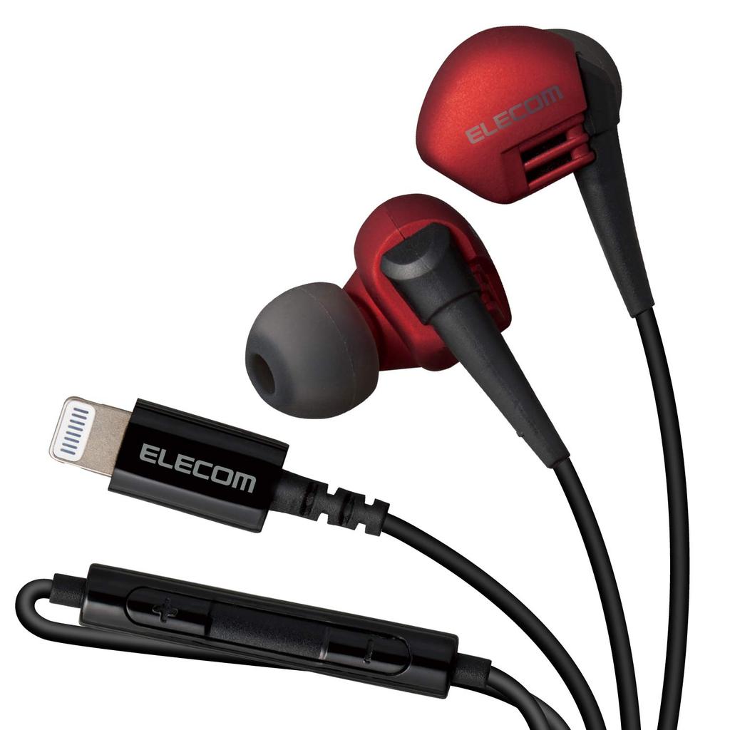 ELECOM Lightning Stereo Headphones with Earplug Red Microphone, Type,