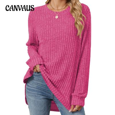 Autumn Women's Blouse Solid Colour Round Neck Brushed Loose Long Sleeve Tops