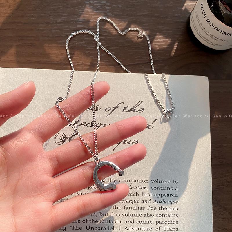 Silver Geometric Pendant Long Necklace Women s Sweater Chain Fashion Versatile Match