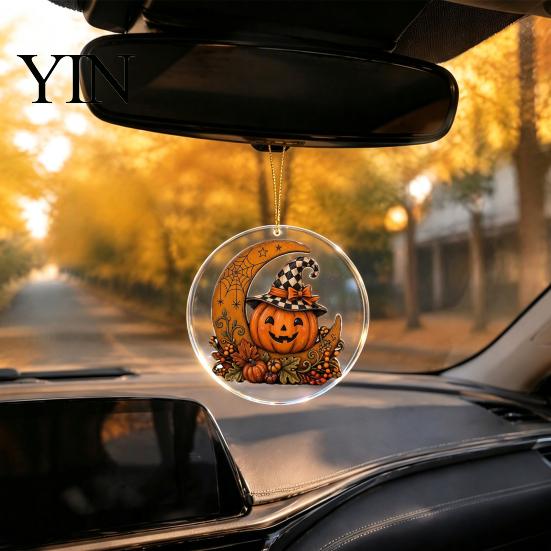 Festive Home Decor Halloween Ghost Hanging Ornament, Double Side 2D Acrylic Black Cat Bat Skull Spooky Room Pendant for Door Window, Party Decoration