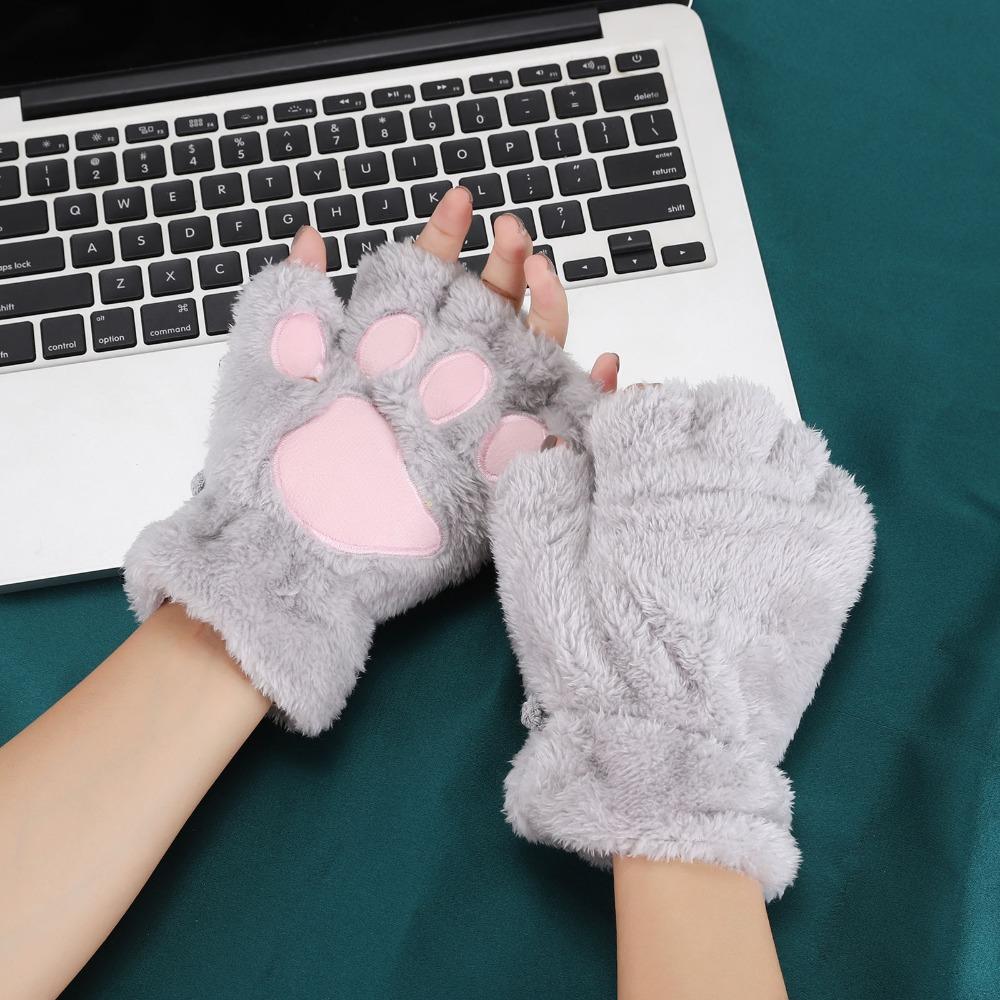 PP Cotton Bear Paw Mittens Soft Plush Cat Claws Gloves Gift Animal Fingerless Gloves  Keep Warm