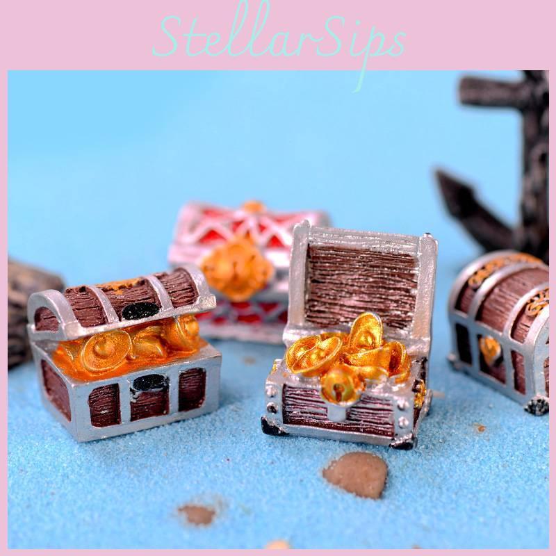 Unique Pirate Gold Adventure Coins Treasure Chest Mini Resin Aquarium Decoration