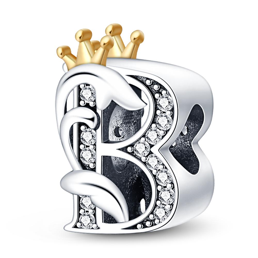 925 Original Bracelets Charms Classic Crown 26 Letters Alphabet Charms Beads for Women Fine DIY Wedding Jewelry Gift