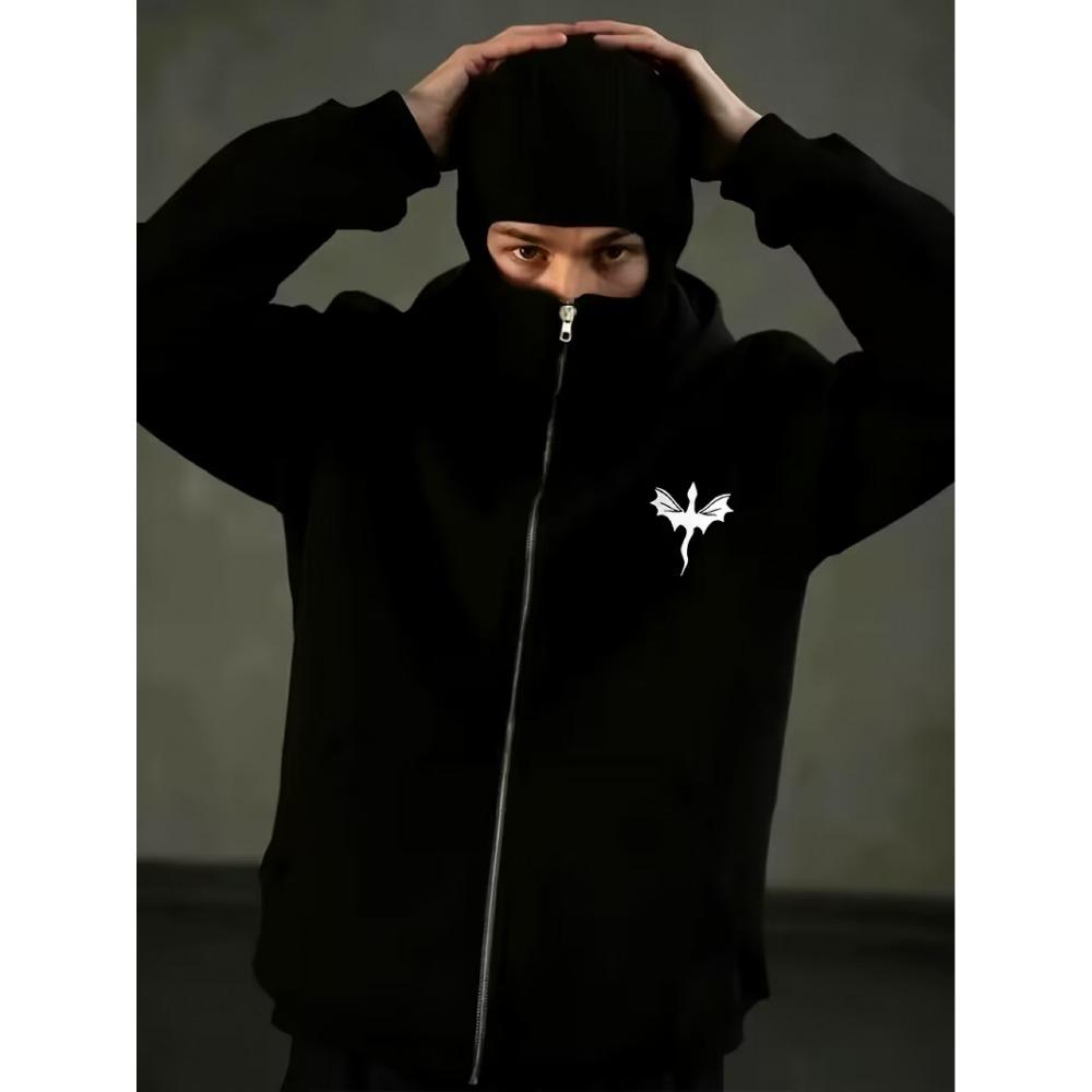 Men's Casual Sports Hoodie with Double Hood and Bird Print for a Fashionable Feel