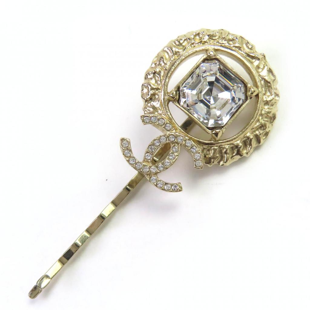 CHANEL hair accessory COCO Mark Rhinestone Beaded Hairpin gold Women 22C Used