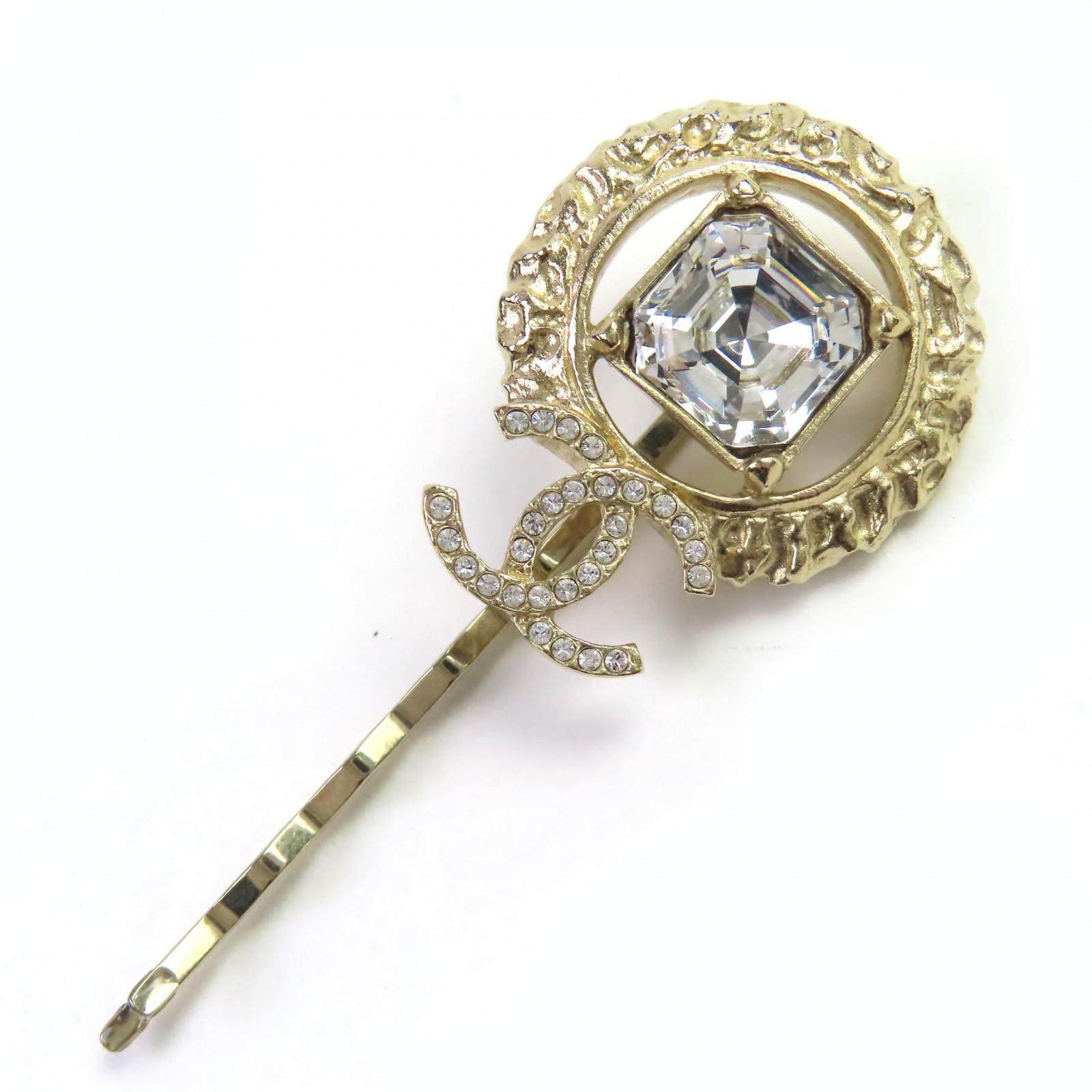 

CHANEL hair accessory COCO Mark Rhinestone Beaded Hairpin gold Women 22C Used