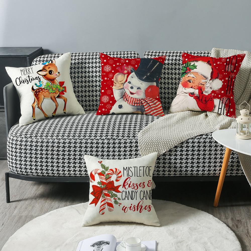 New Cute Deer Christmas Series Pillowcase Santa Claus Snowman Sofa Bedroom Pillowcase