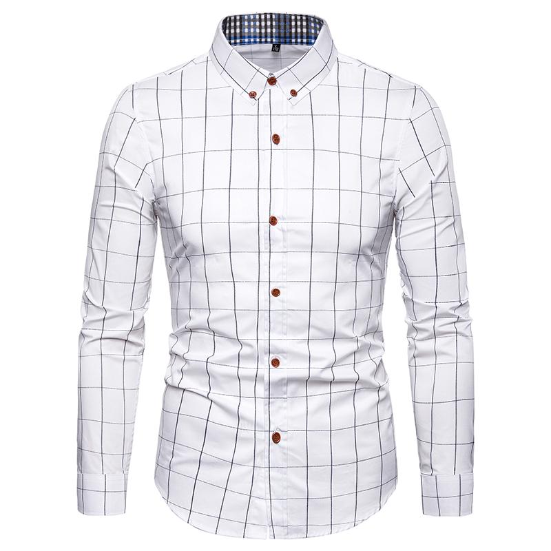 Camicia di Cotone da Uomo Moda a Quadri Camicie a Maniche Lunghe Uomo Casual Business Slim Fit Camicia da Ufficio