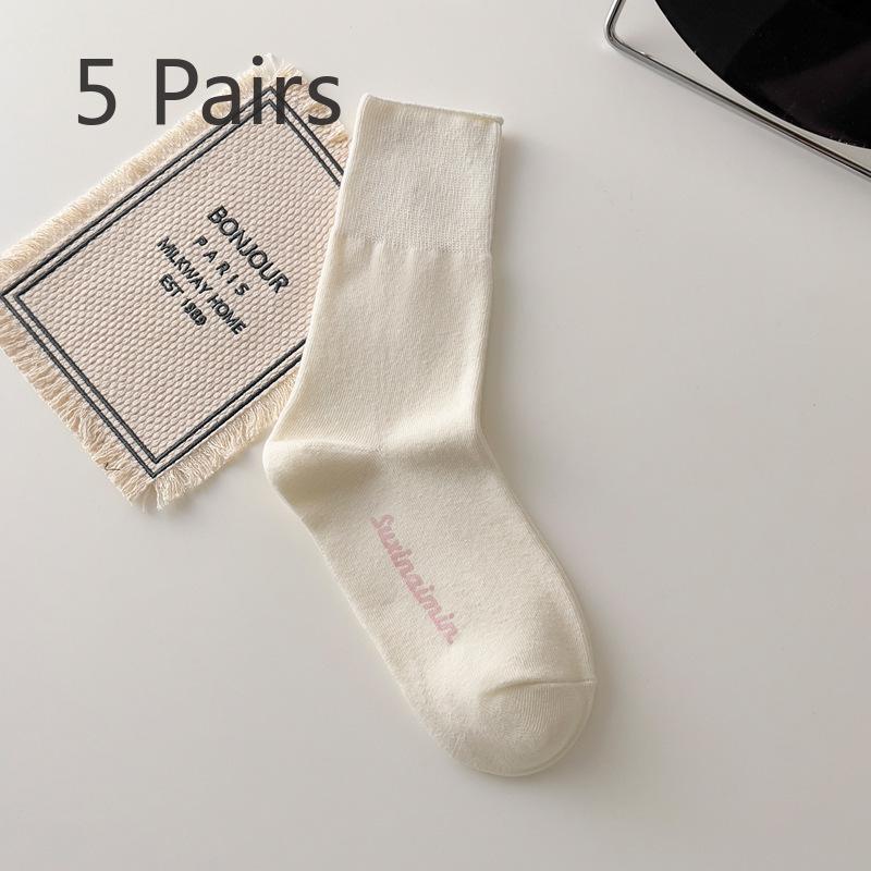 5 Pairs of Female Autumn and Winter Fashion New Cotton Tube Pile Socks