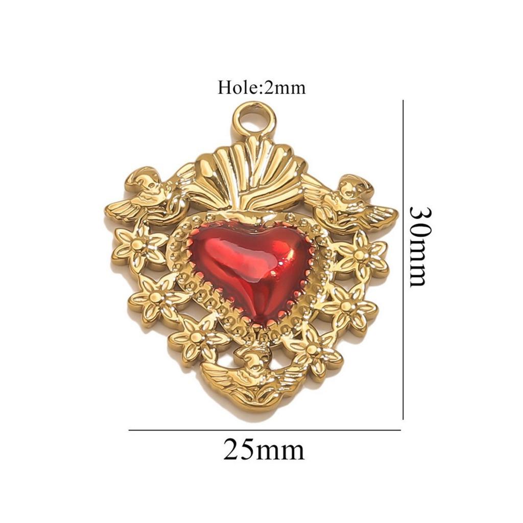 1 Piece 304 Stainless Steel Pendant Charm Red Heart Enamel 18K Gold Plated For DIY Necklace Bracelet Jewelry Making Findings