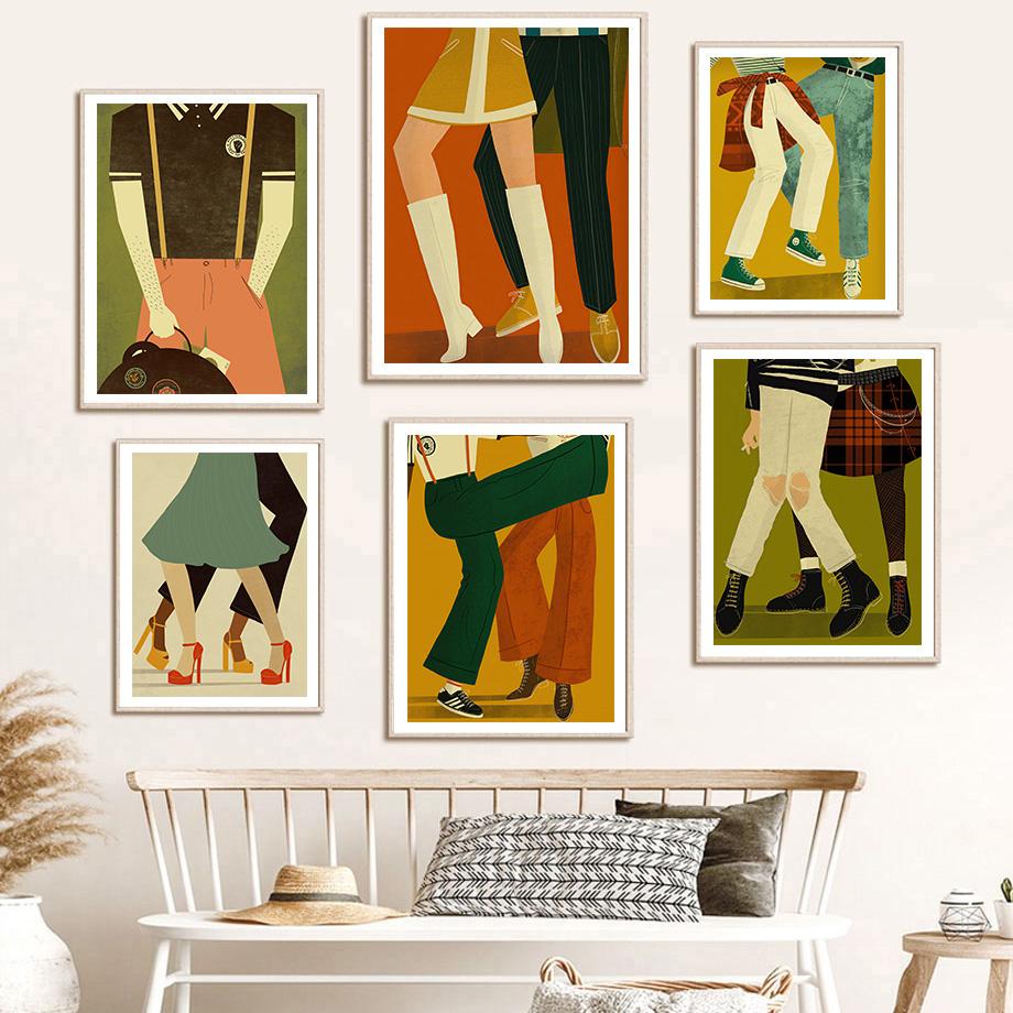 Dancing Couple Illustration Card Northern Soul Girl Wall Art Canvas Painting Nordic Posters Prints Pictures Living Room Decor