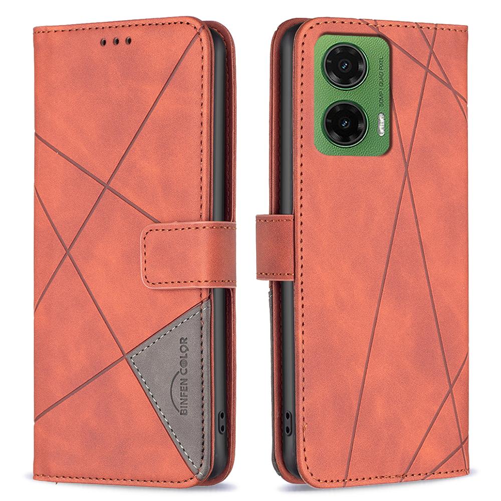 

BINFEN COLOR Для Motorola Moto G35 5G Чохли для телефонів Гаманець Підставка Геометрія Тиснена шкіряна обкладинка Brown